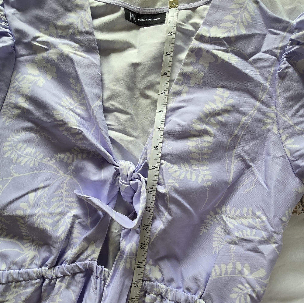 I.N.C. Floral Lavender Dress with Tie Front Size L 100% Cotton - Picture 14 of 16